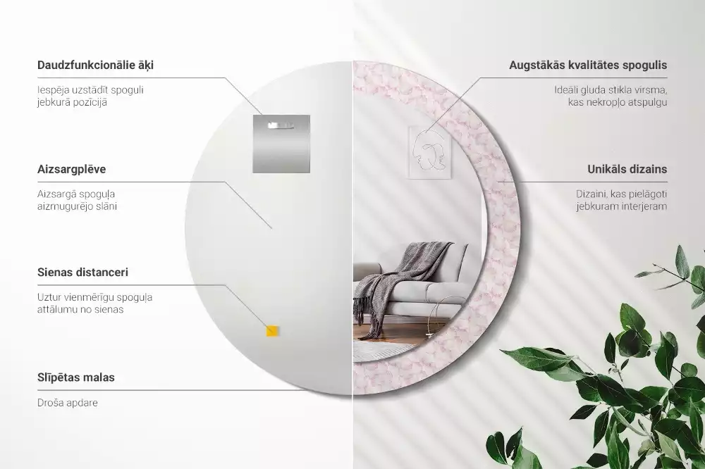 Miroir rond imprimé Pétales de fleurs