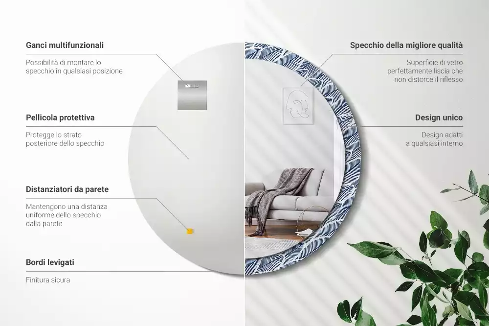 Miroir rond imprimé Feuilles