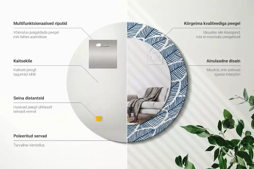 Miroir rond imprimé Feuilles