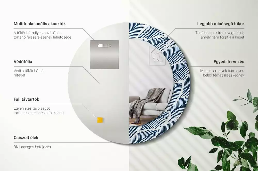 Miroir rond imprimé Feuilles