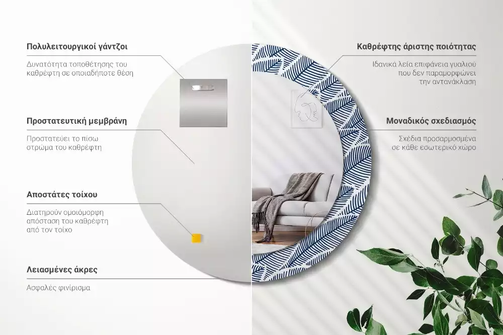 Miroir rond imprimé Feuilles