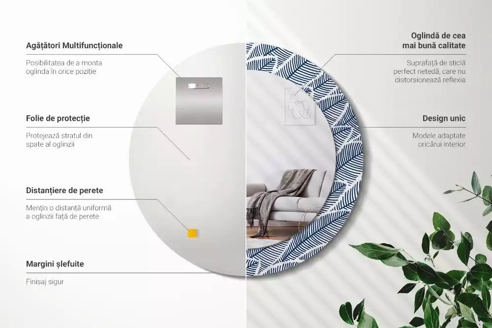 Miroir rond imprimé Feuilles