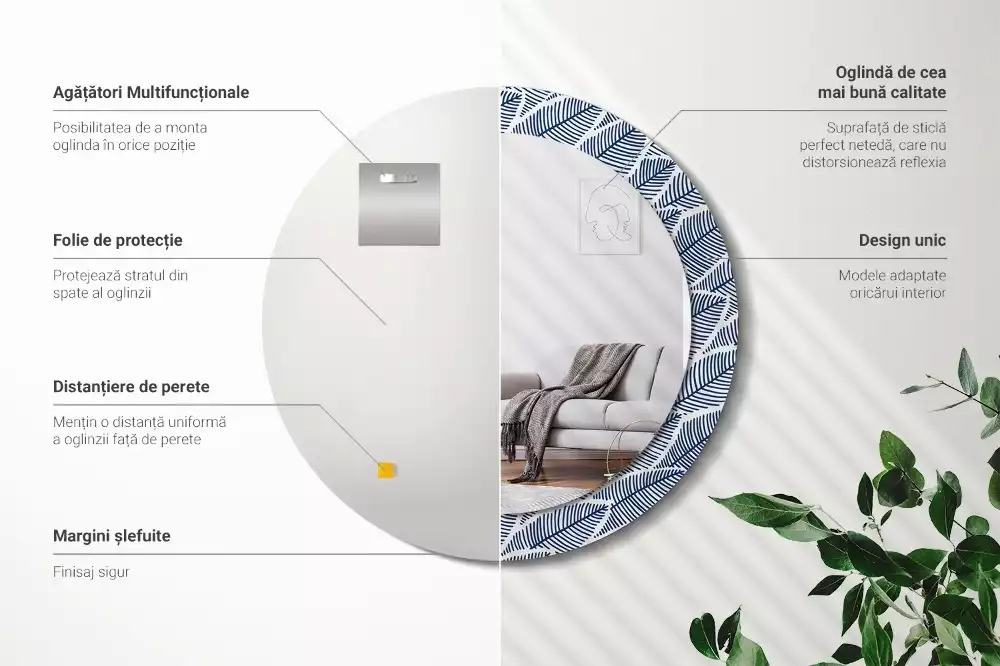 Miroir rond imprimé Feuilles