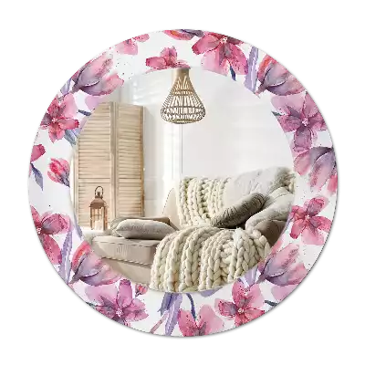 Miroir rond avec décoration Fleurs aquarelles