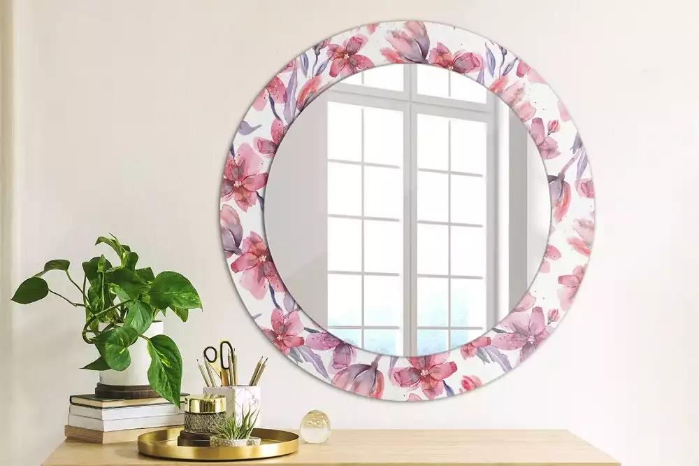 Miroir rond avec décoration Fleurs aquarelles