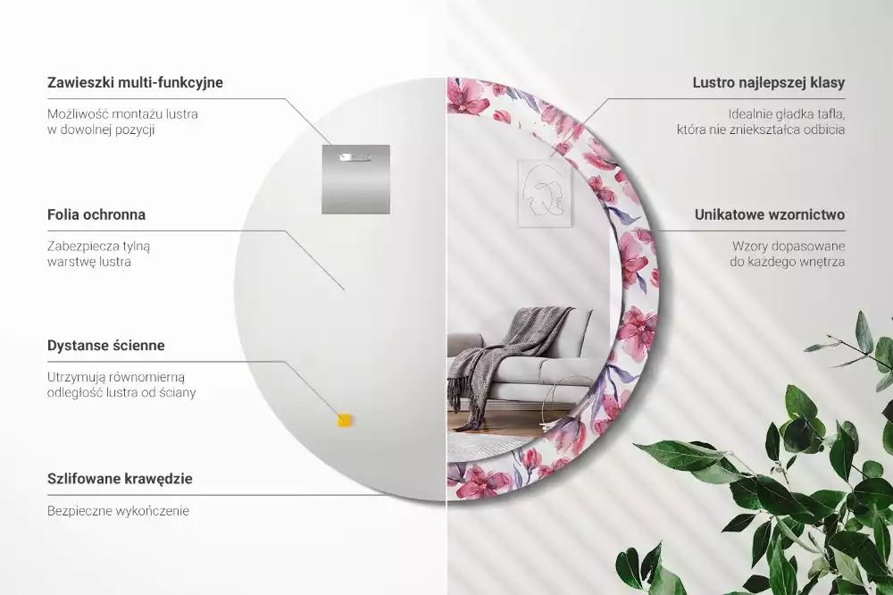 Miroir rond avec décoration Fleurs aquarelles