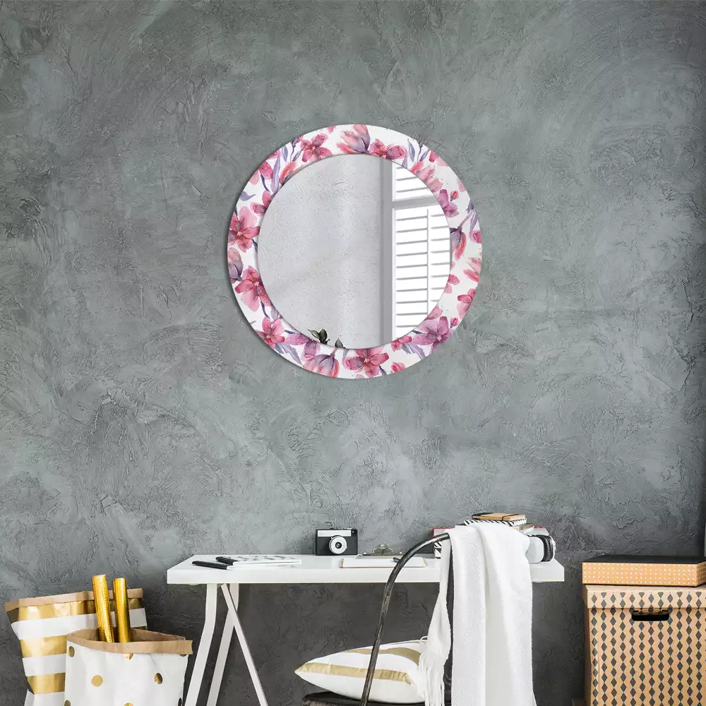 Miroir rond avec décoration Fleurs aquarelles
