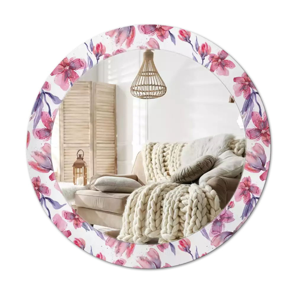 Miroir rond avec décoration Fleurs aquarelles