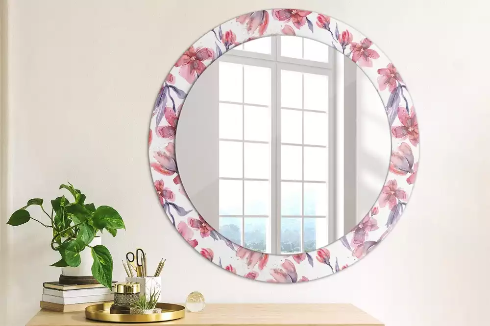 Miroir rond avec décoration Fleurs aquarelles