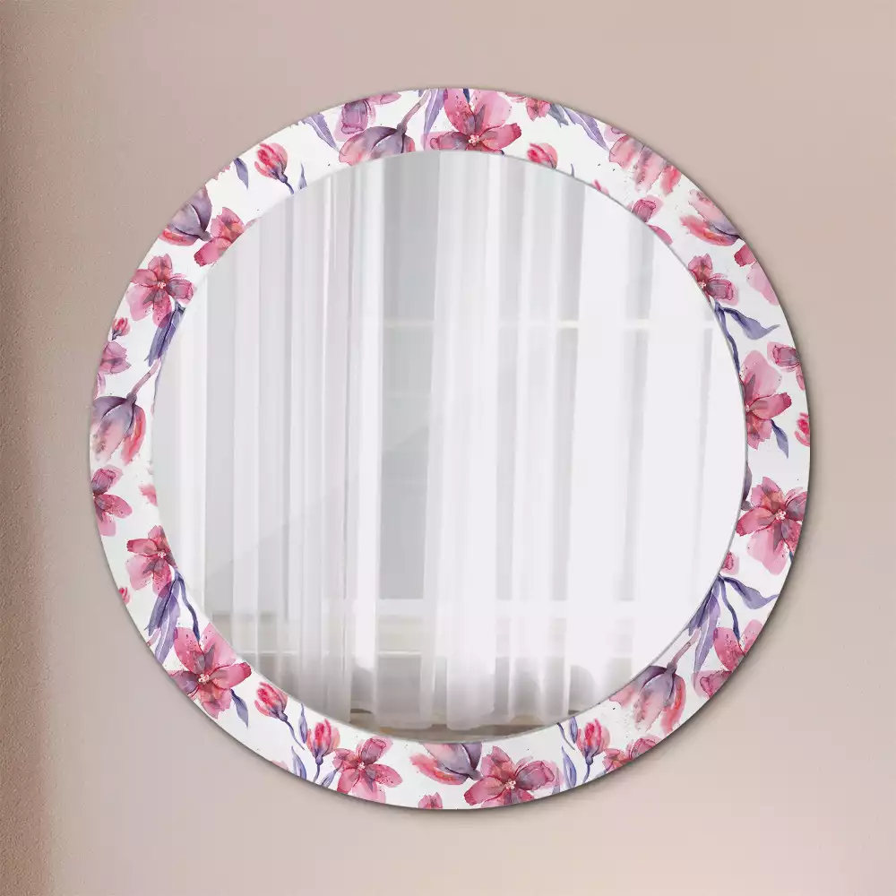 Miroir rond avec décoration Fleurs aquarelles