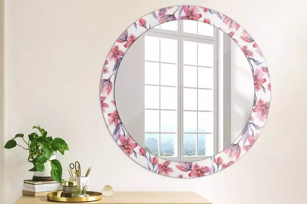 Miroir rond avec décoration Fleurs aquarelles