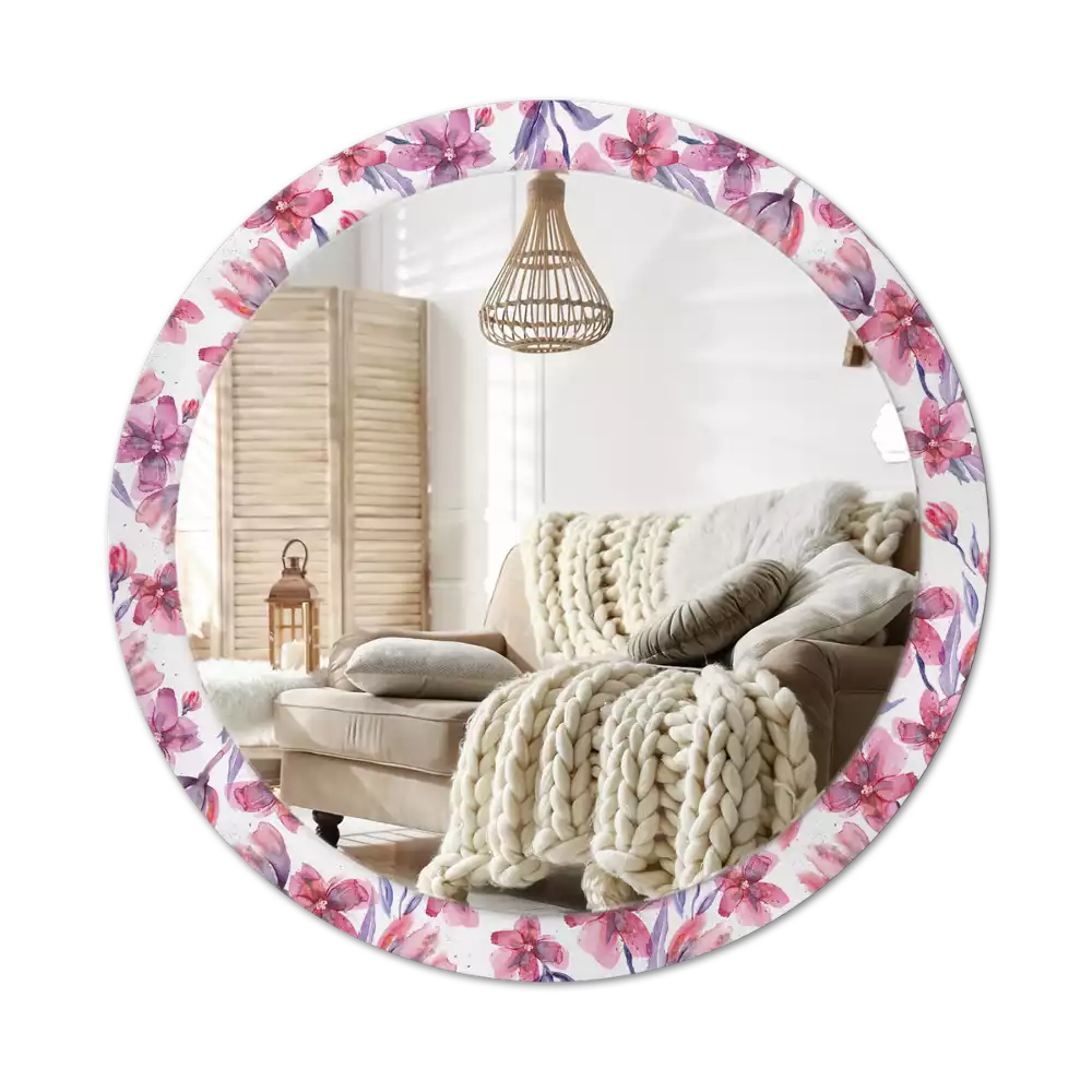 Miroir rond avec décoration Fleurs aquarelles