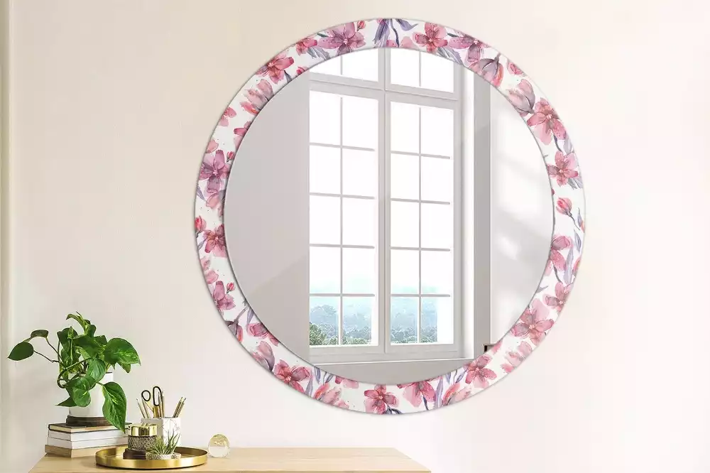 Miroir rond avec décoration Fleurs aquarelles