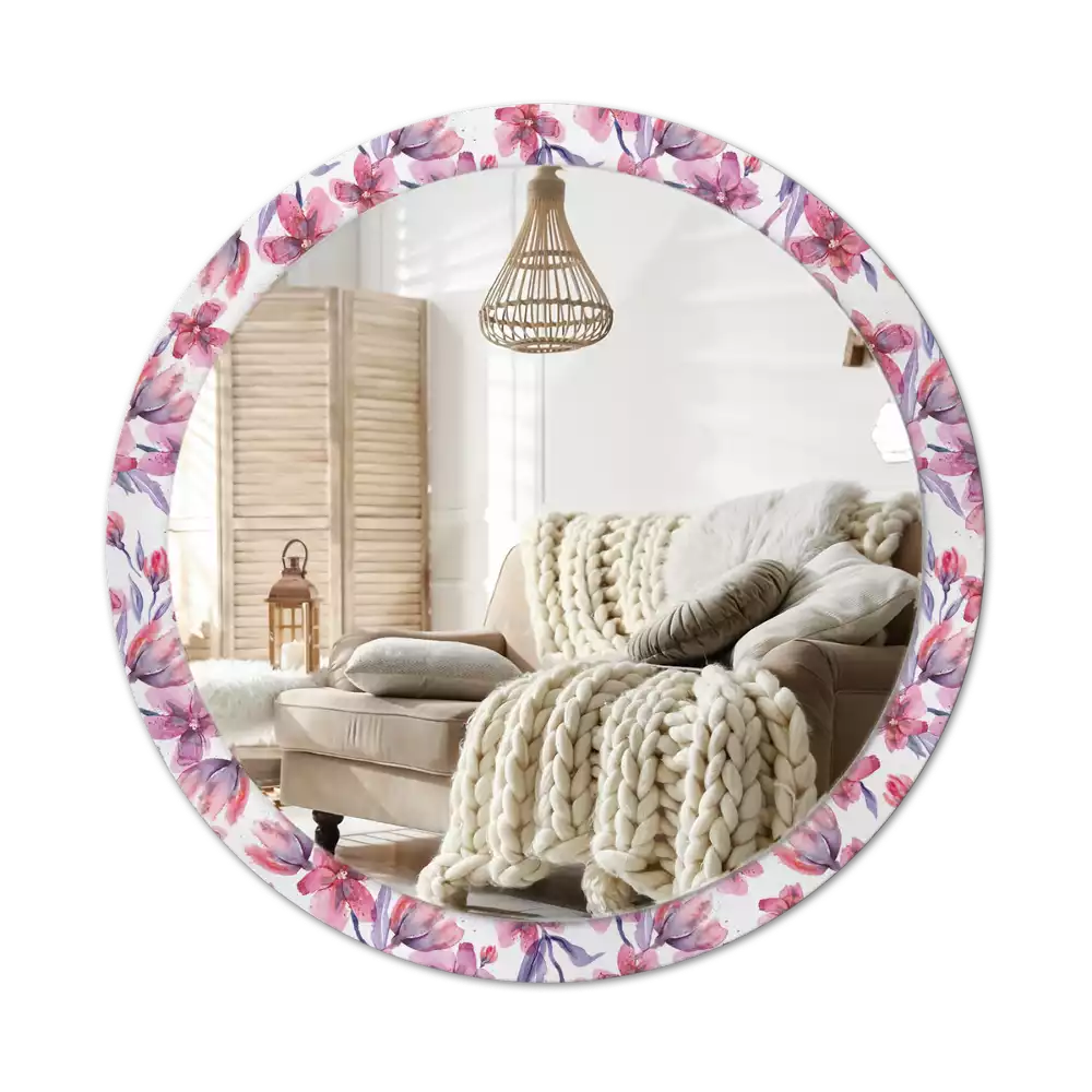 Miroir rond avec décoration Fleurs aquarelles