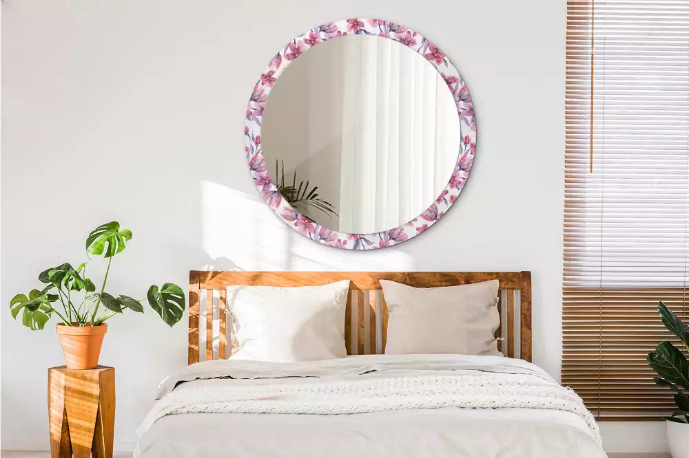 Miroir rond avec décoration Fleurs aquarelles