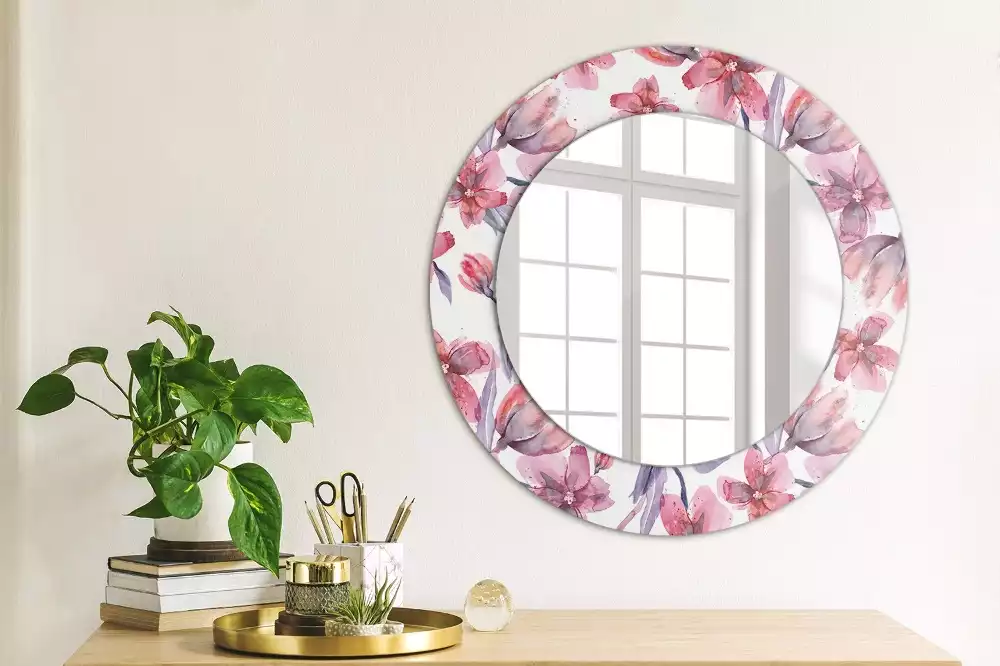 Miroir rond avec décoration Fleurs aquarelles