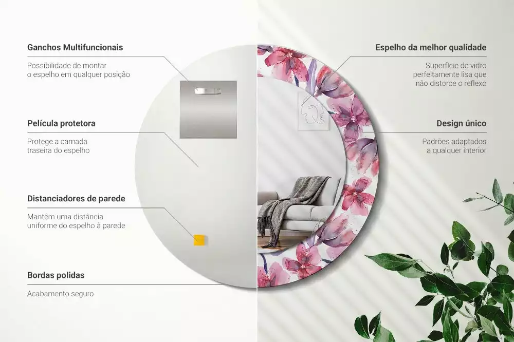 Miroir rond avec décoration Fleurs aquarelles