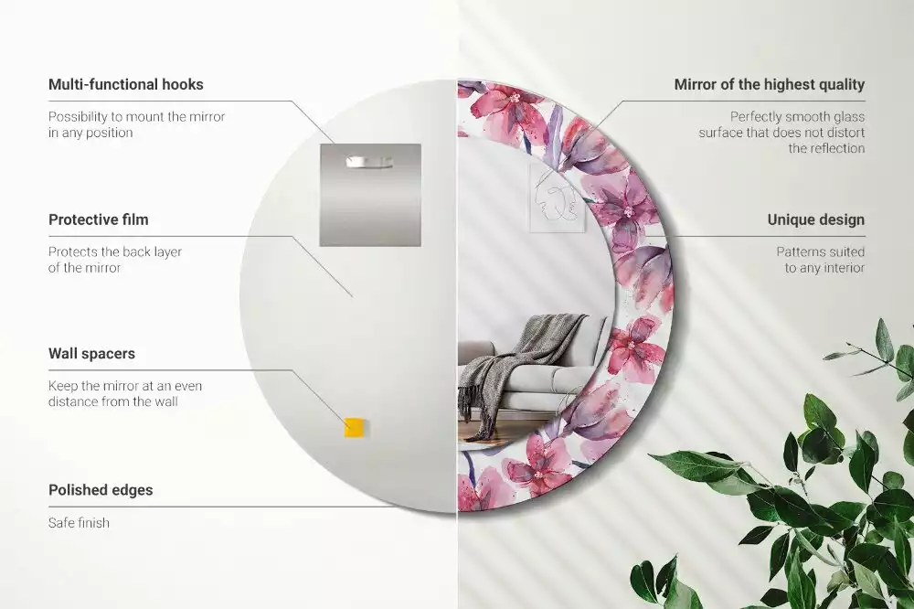 Miroir rond avec décoration Fleurs aquarelles