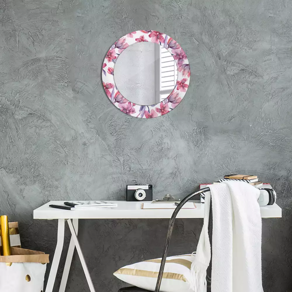 Miroir rond avec décoration Fleurs aquarelles