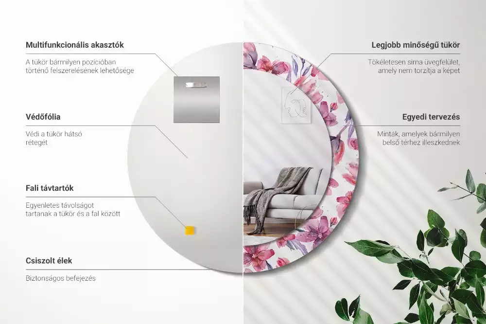 Miroir rond avec décoration Fleurs aquarelles