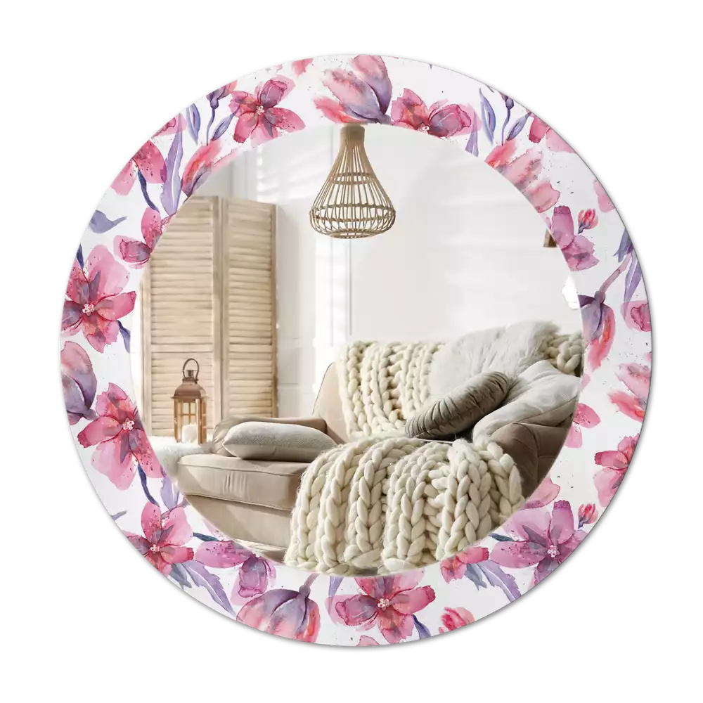 Miroir rond avec décoration Fleurs aquarelles