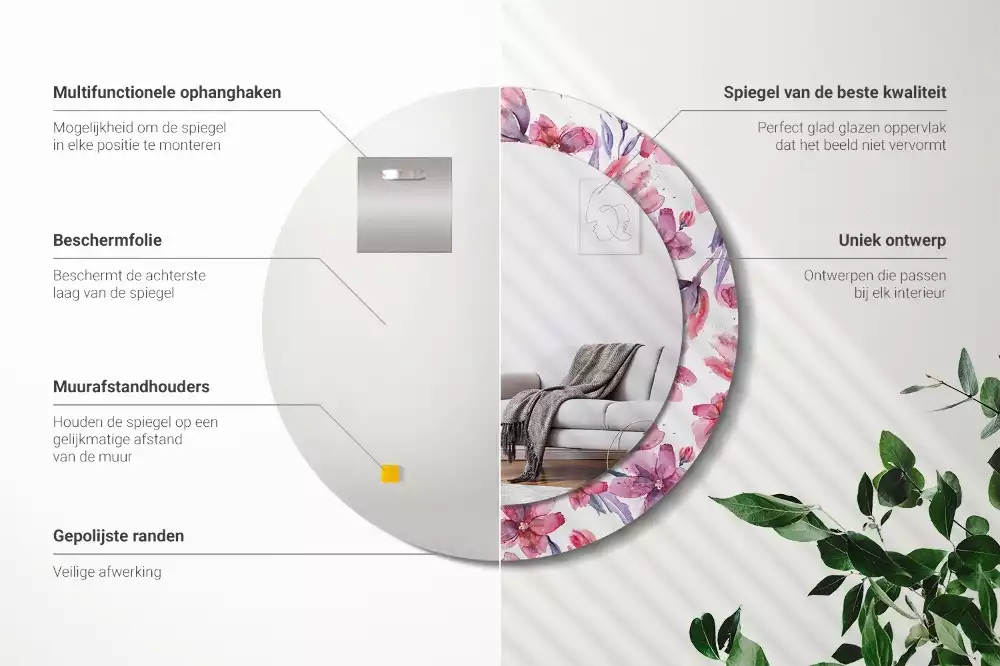 Miroir rond avec décoration Fleurs aquarelles