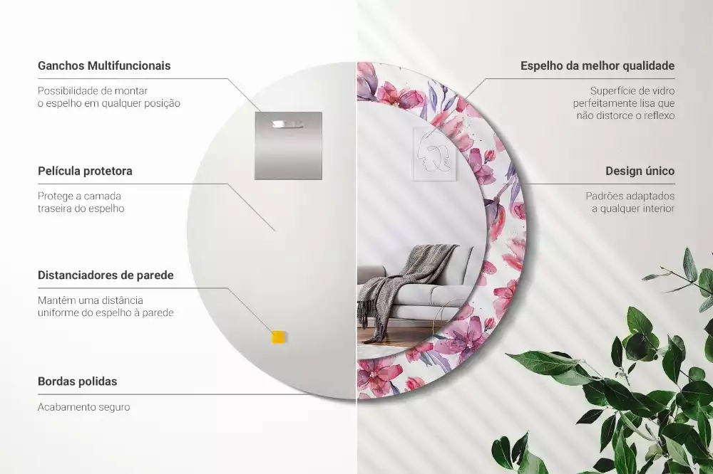 Miroir rond avec décoration Fleurs aquarelles