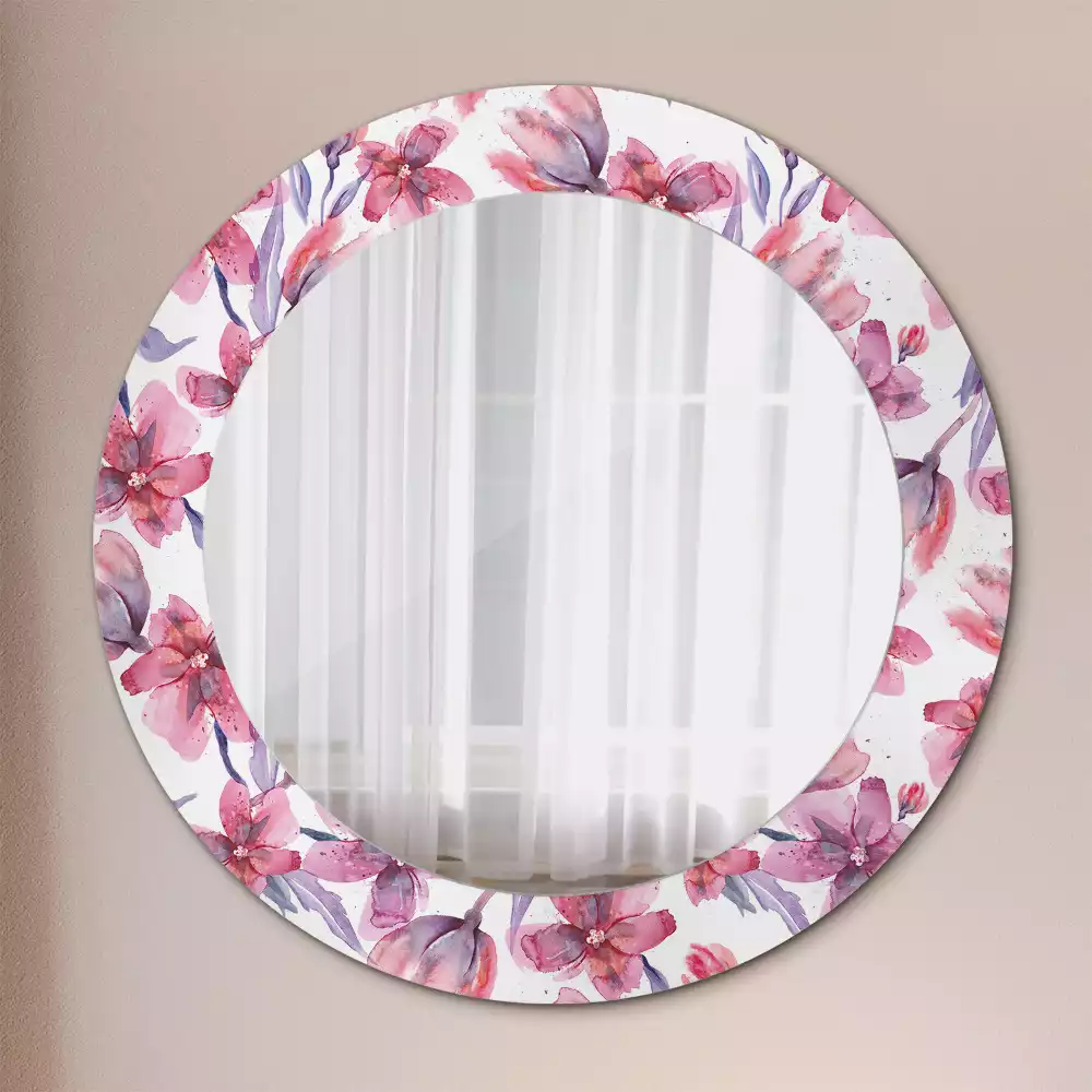 Miroir rond avec décoration Fleurs aquarelles