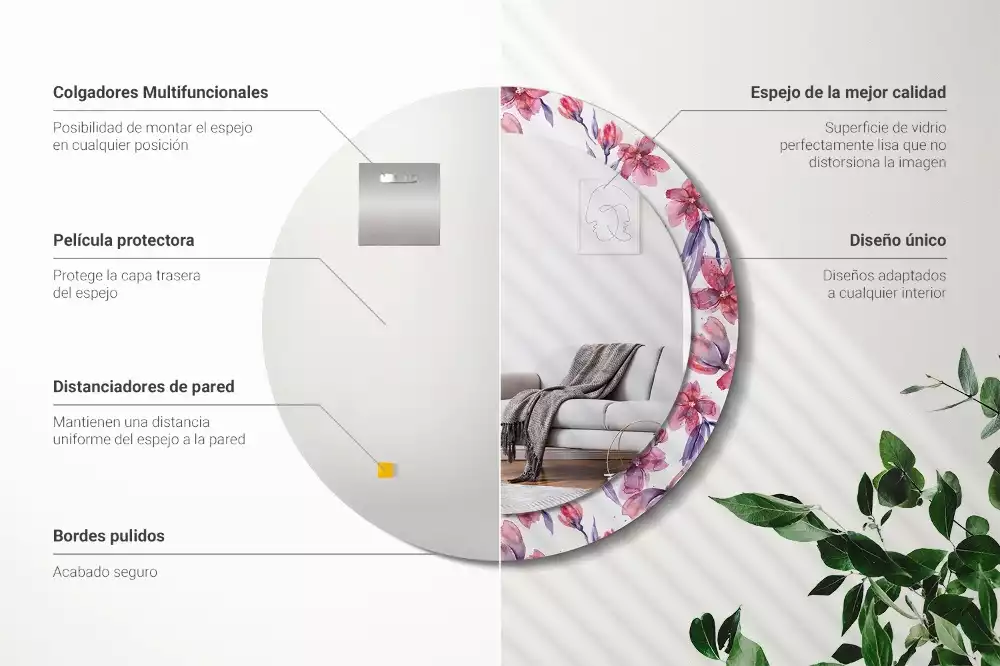 Miroir rond avec décoration Fleurs aquarelles