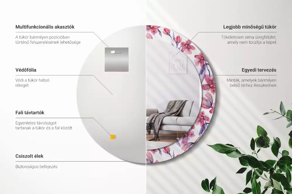 Miroir rond avec décoration Fleurs aquarelles