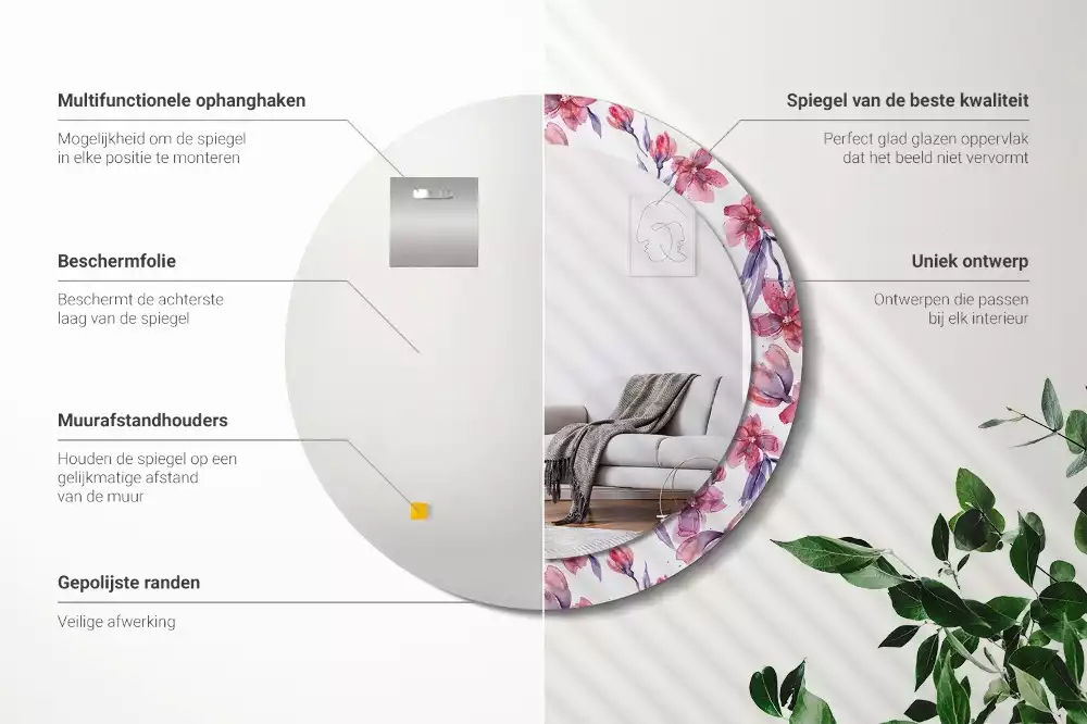 Miroir rond avec décoration Fleurs aquarelles