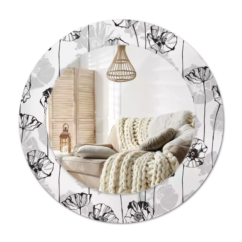 Miroir rond avec décoration Coquelicots