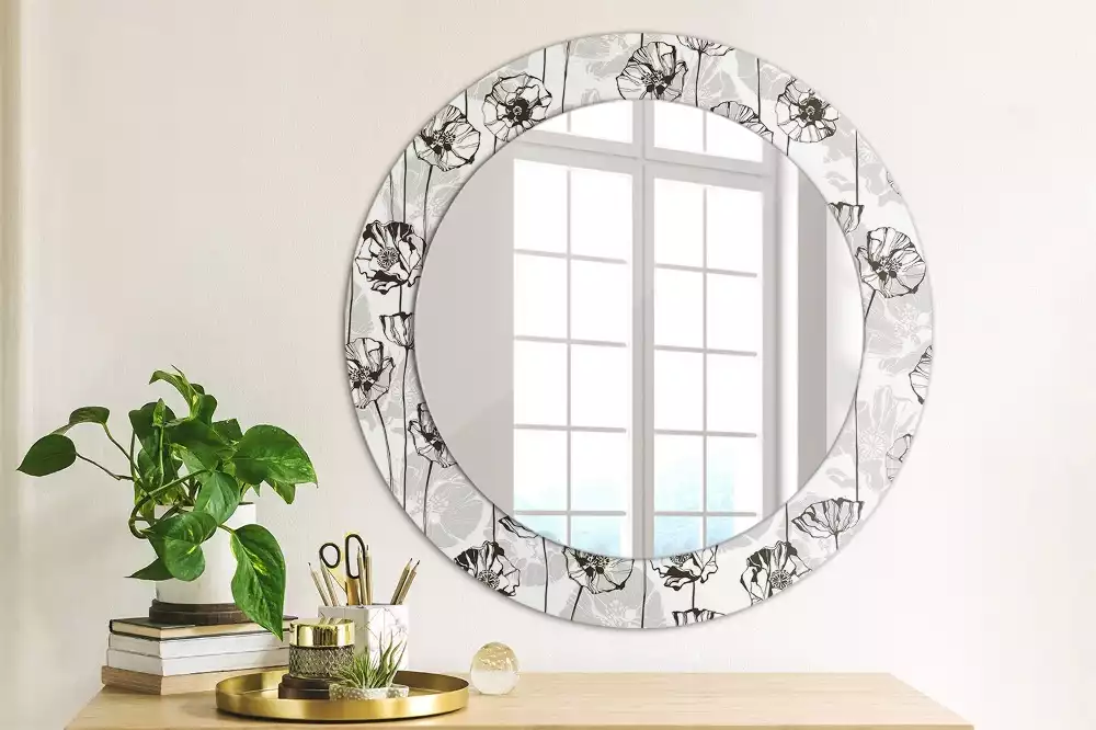 Miroir rond avec décoration Coquelicots