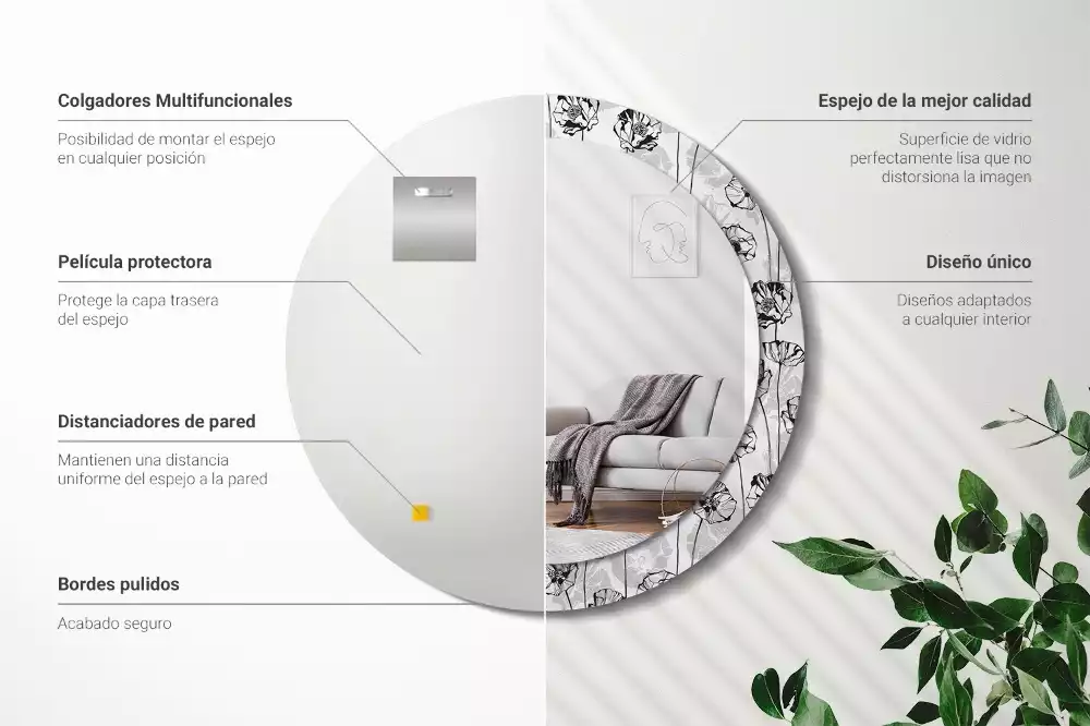 Miroir rond avec décoration Coquelicots