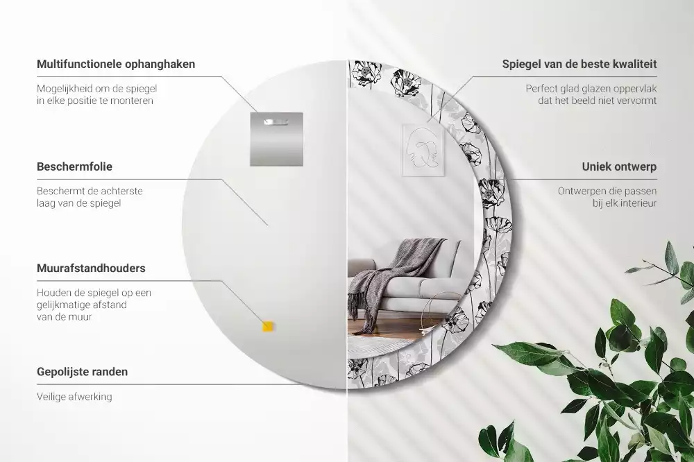 Miroir rond avec décoration Coquelicots