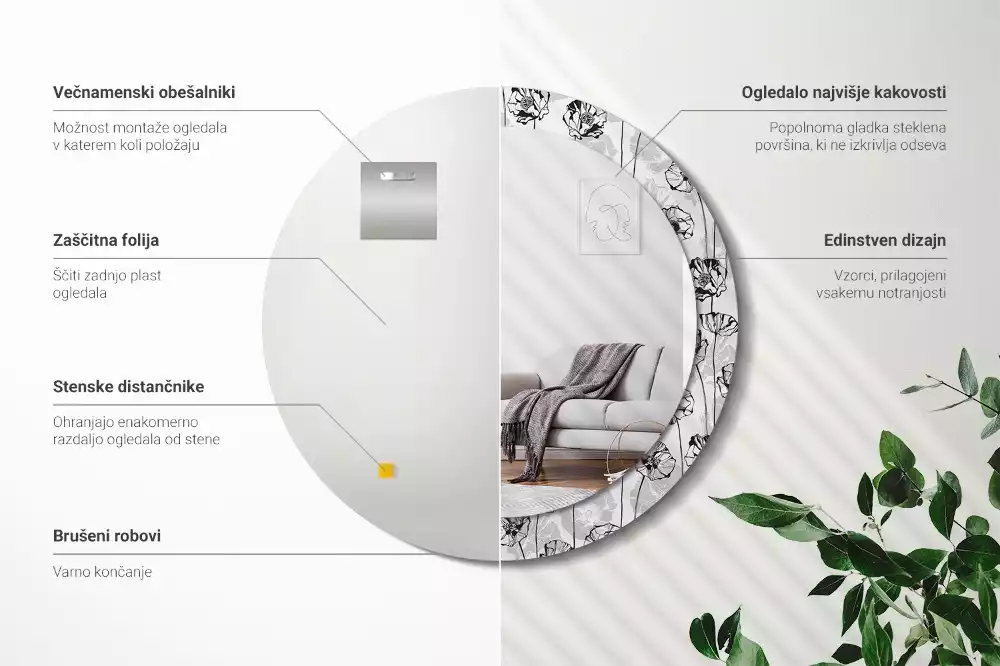 Miroir rond avec décoration Coquelicots