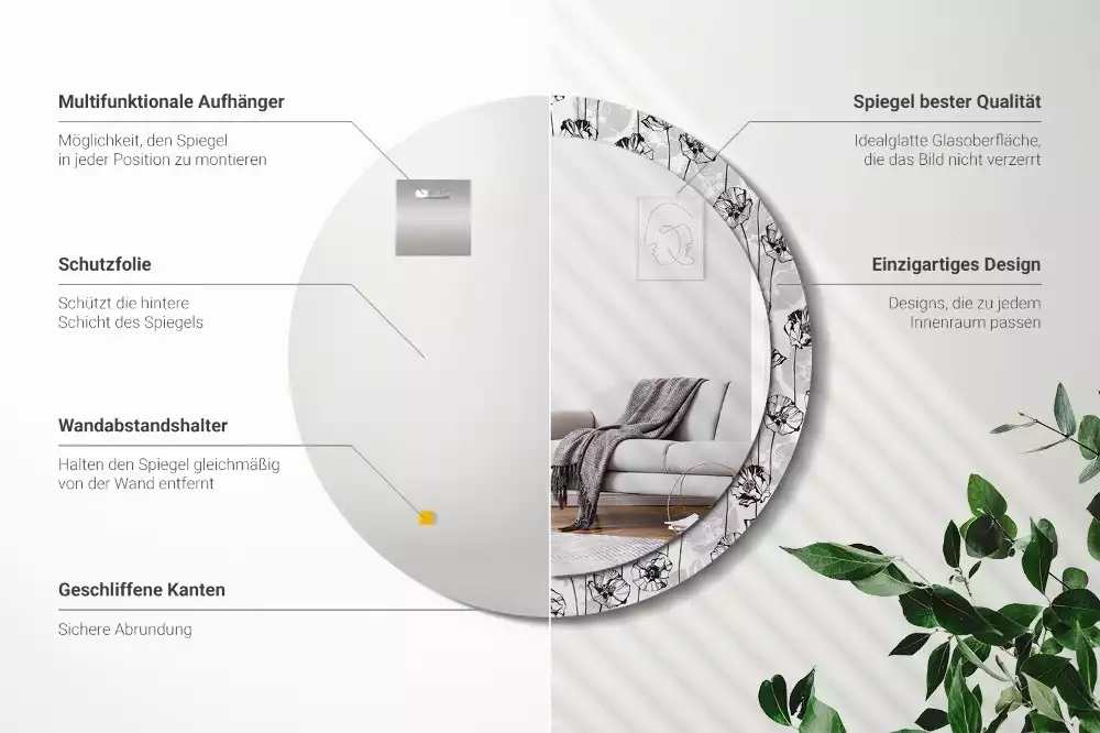 Miroir rond avec décoration Coquelicots