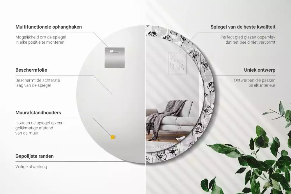 Miroir rond avec décoration Coquelicots