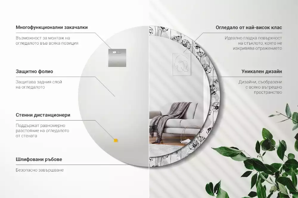 Miroir rond avec décoration Coquelicots