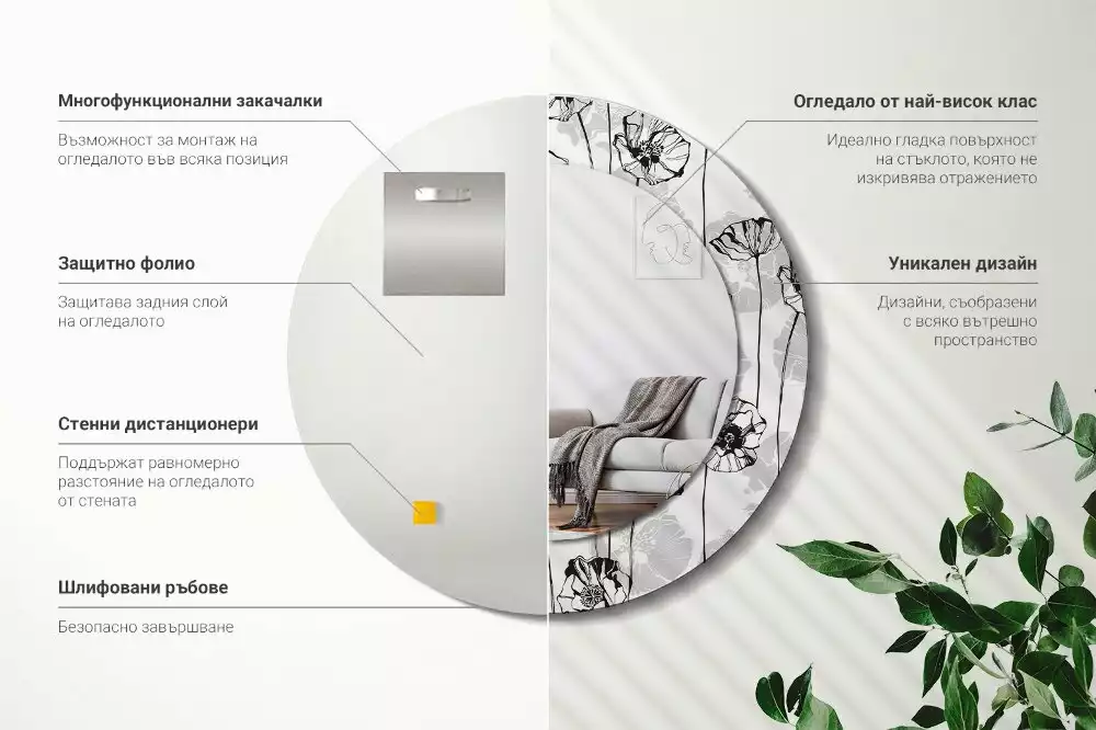 Miroir rond avec décoration Coquelicots