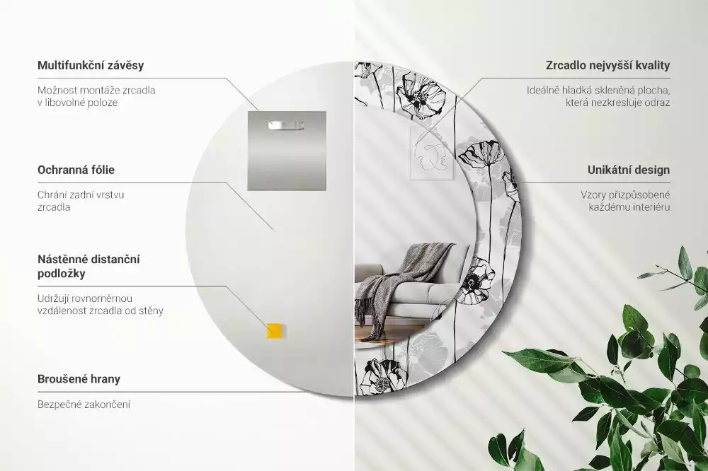 Miroir rond avec décoration Coquelicots