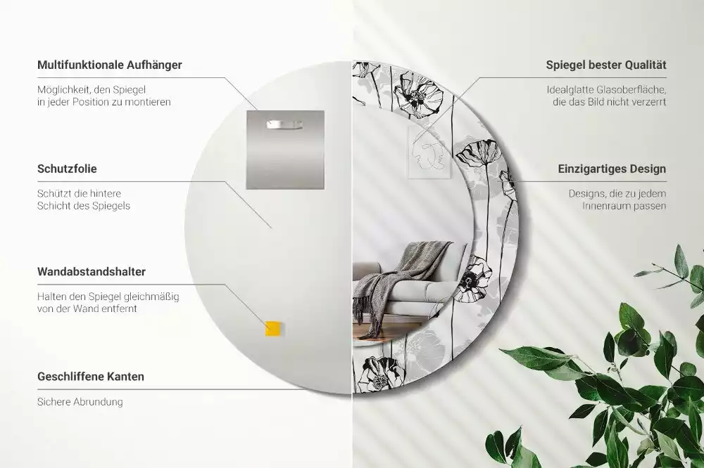 Miroir rond avec décoration Coquelicots