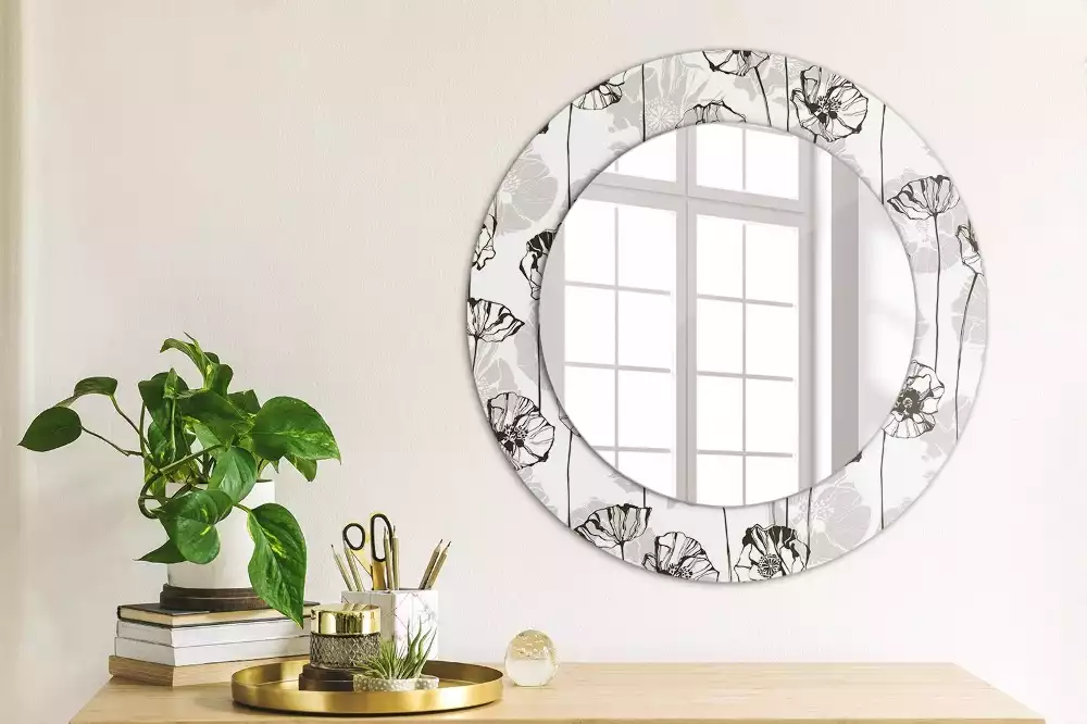 Miroir rond avec décoration Coquelicots