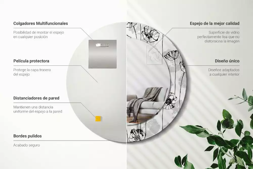 Miroir rond avec décoration Coquelicots