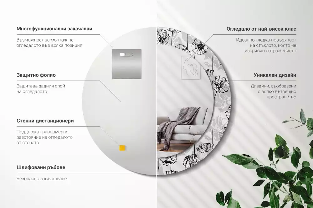 Miroir rond avec décoration Coquelicots