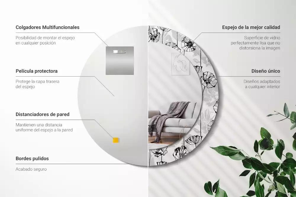 Miroir rond avec décoration Coquelicots