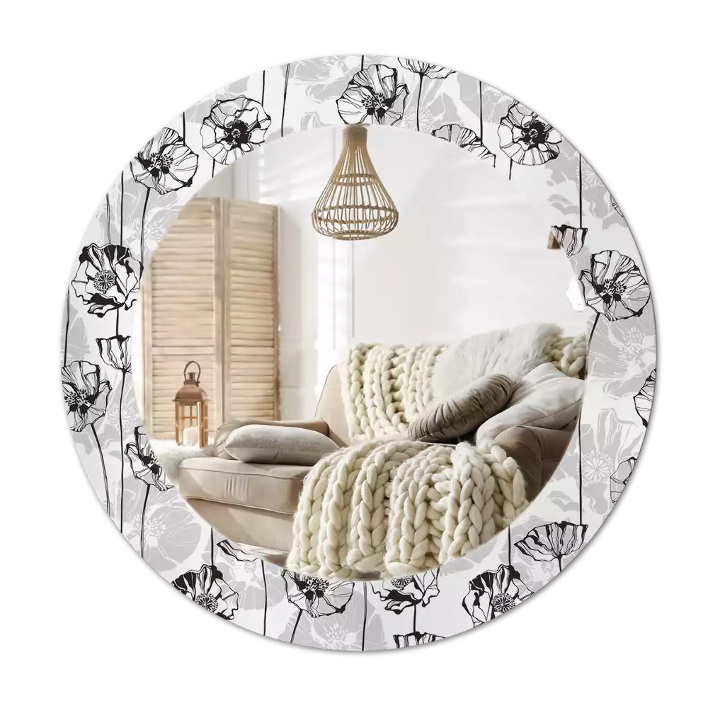 Miroir rond avec décoration Coquelicots