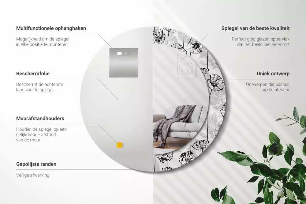 Miroir rond avec décoration Coquelicots