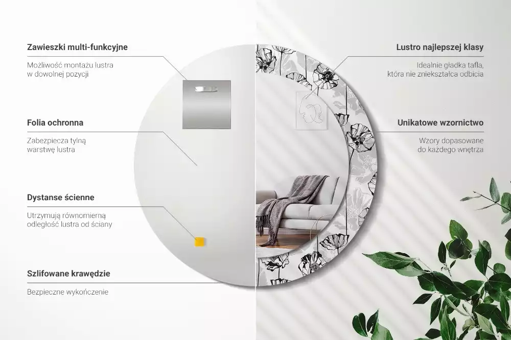 Miroir rond avec décoration Coquelicots