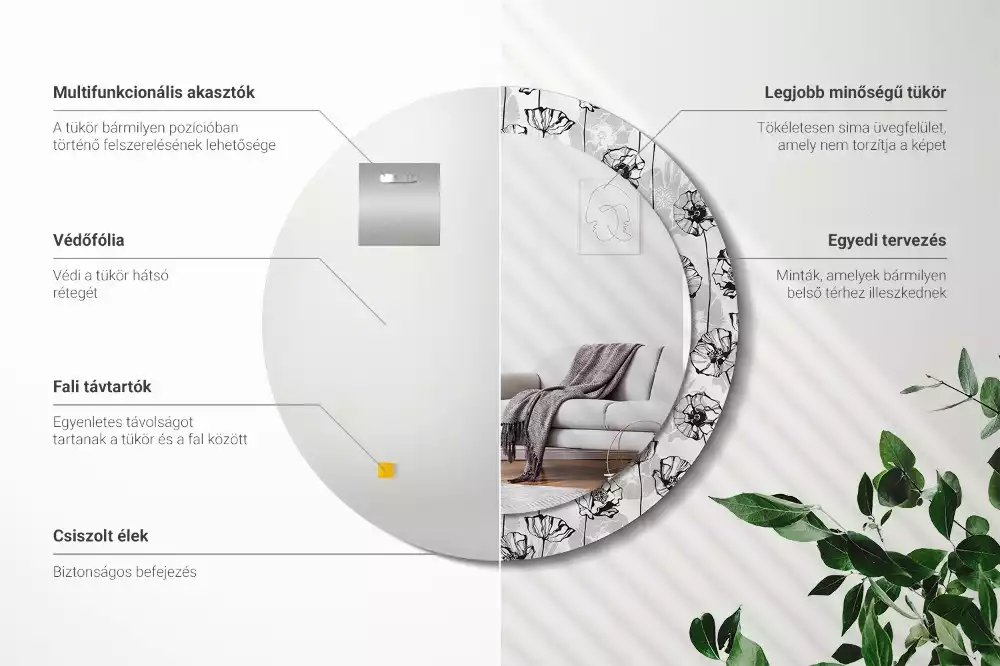 Miroir rond avec décoration Coquelicots